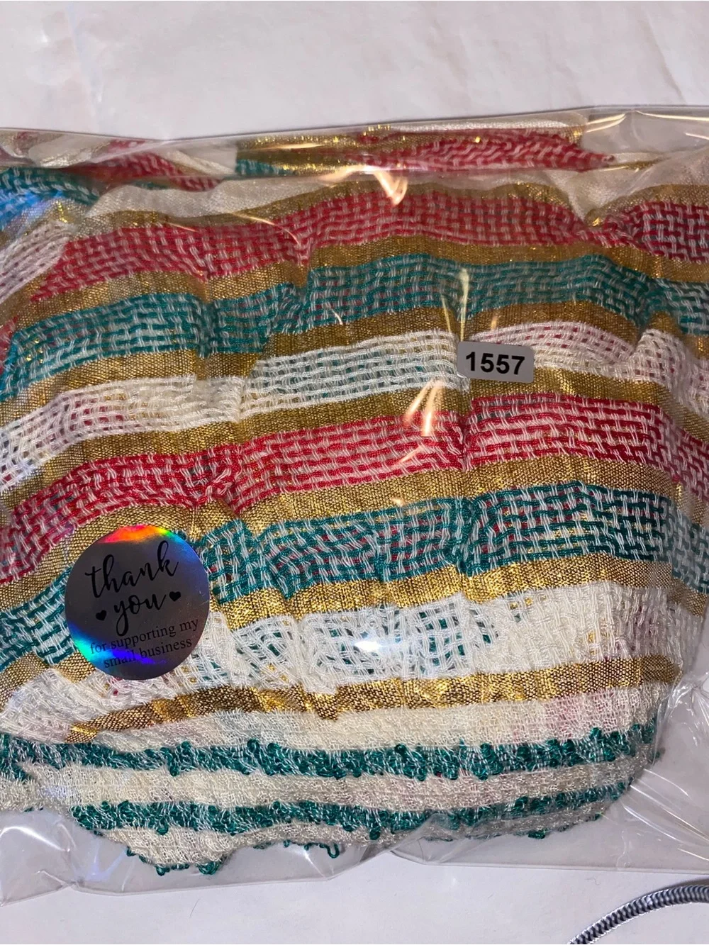 Mixit Striped Woven Scarf in Teal, Coral, Gold & Cream